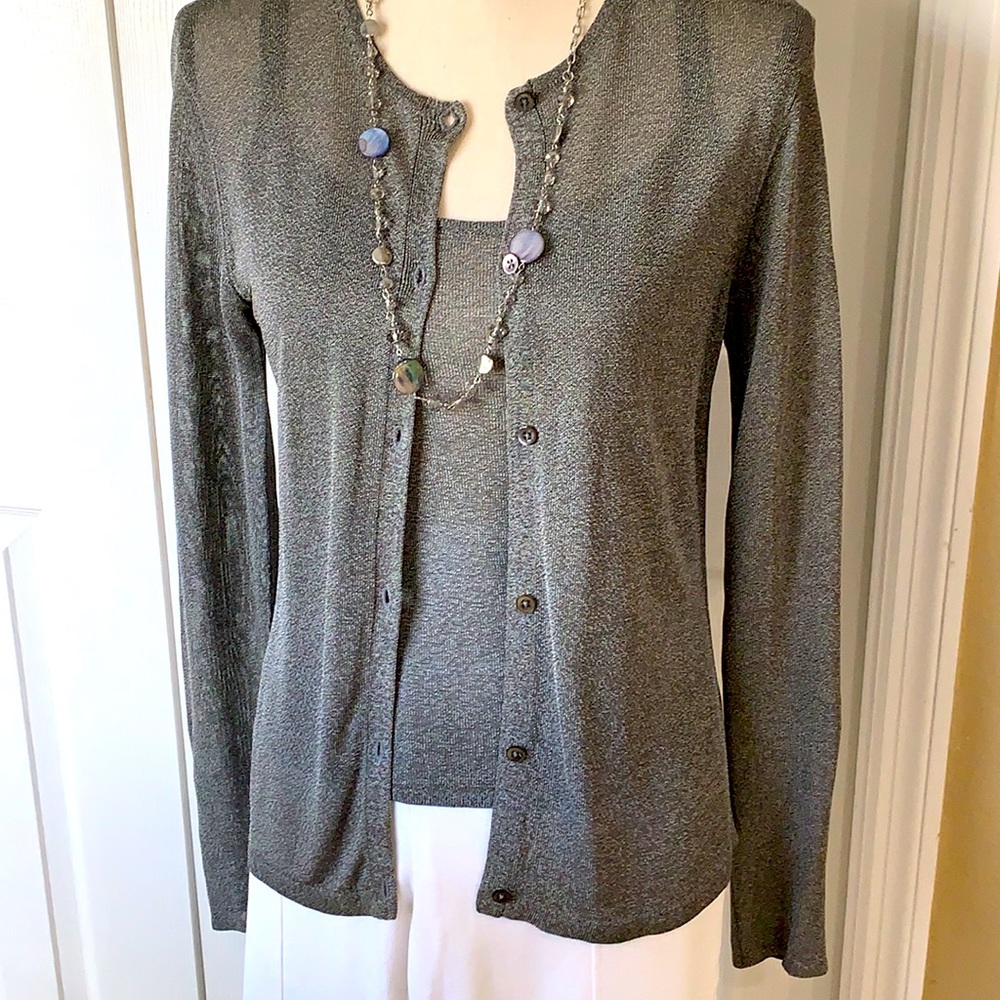 Lightly metallic grey sweater set with camisole